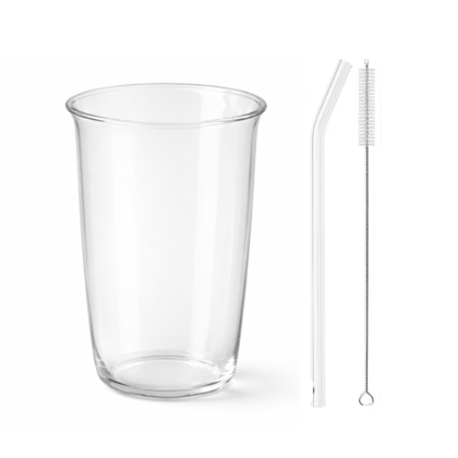 Flat Glass Cup - with straw
