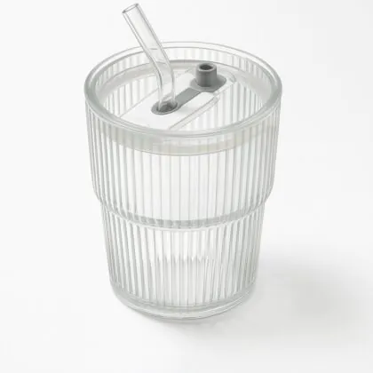 The Ripple Glass Cup – with Straw