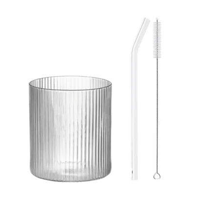 Stripe Straight Glass Cup - with straw